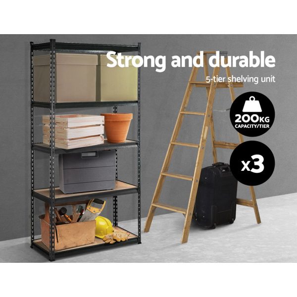 3×1.8M 5-Shelves Steel Warehouse Shelving Racking Garage Storage Rack Grey