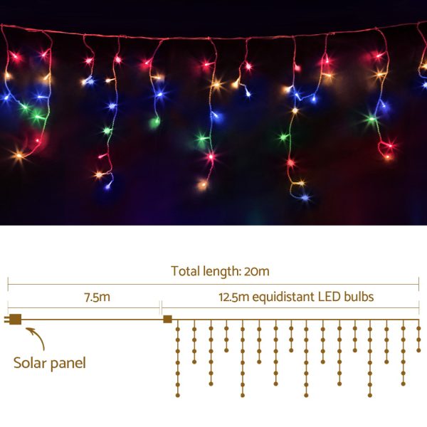 Jingle Jollys 500 LED Solar Powered Christmas Icicle Lights 20M Outdoor Fairy String Party