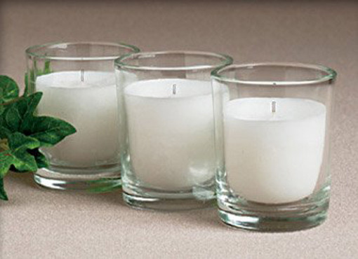 10 White Wax Clear Glass Holder Votive Candle – Wedding Event Centrepiece Table Decoration